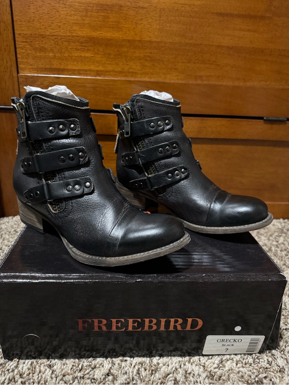 Freebird by Steven Black Leather Buckle Strap Ankle Boots